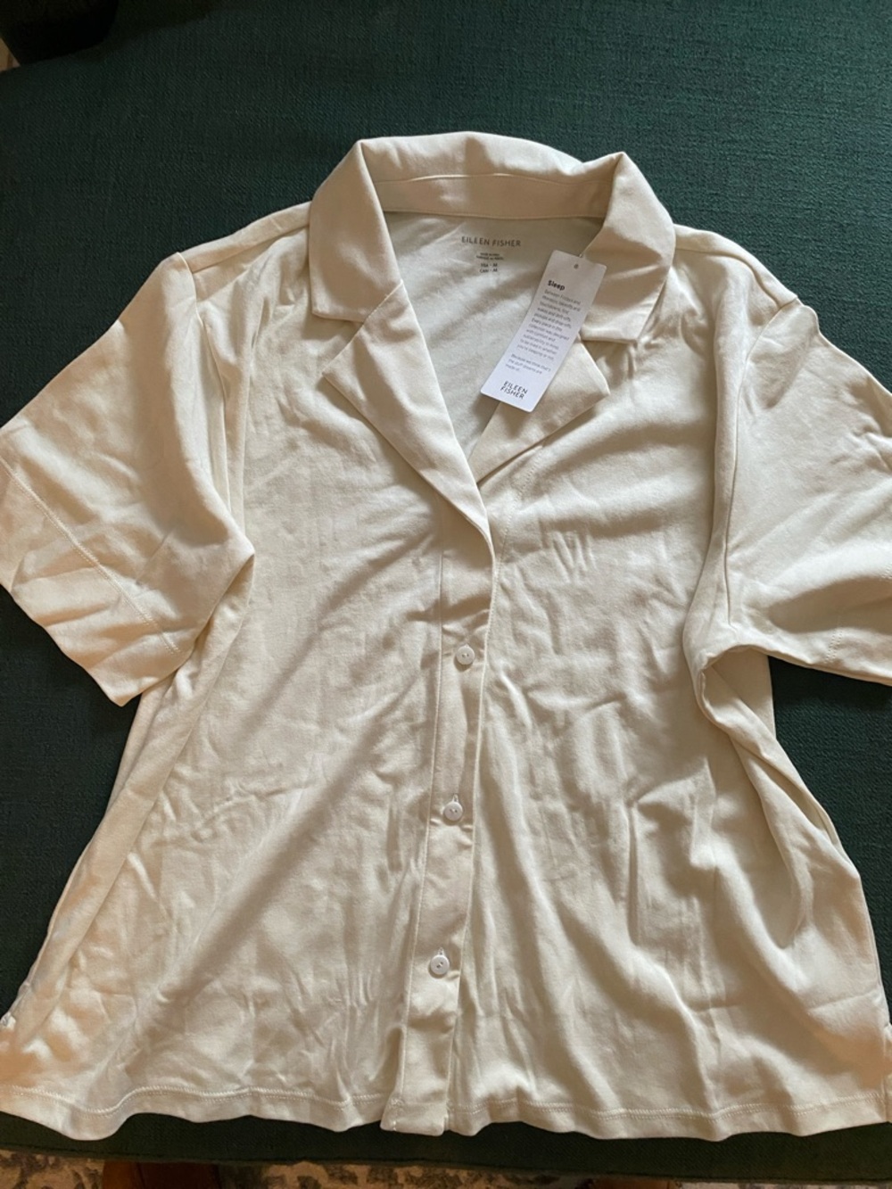 Eileen Fisher Cream Short-Sleeve Button Top